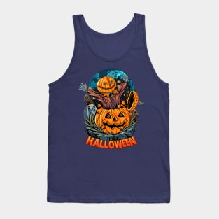 Scary Halloween Pumpkin Design Tank Top